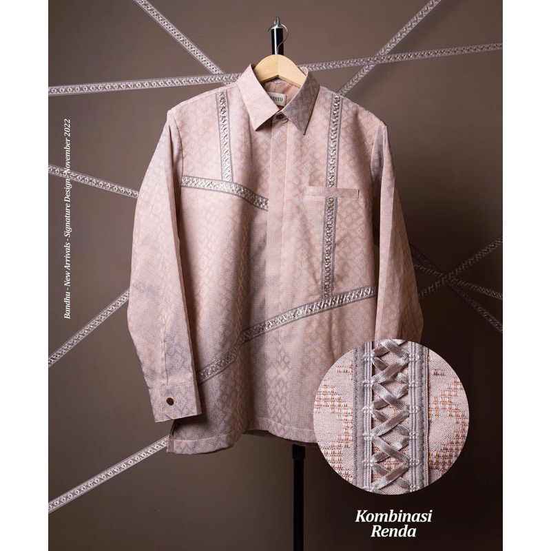 Jual kemeja pria lengan panjang tenun songket mix renda rose gold ...