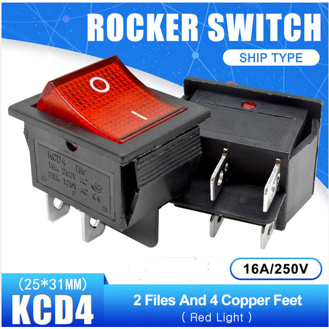 Jual Saklar Tombol Power On Off Rocker Switch Besar merah 4 Pin Kaki ...