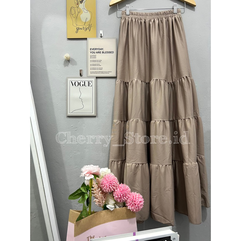 Jual Cherry_ rok panjang beraksen 4 susun | long skirt korean style ...