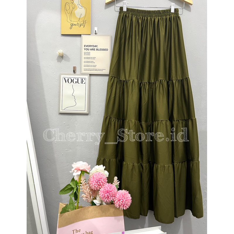 Jual Cherry_ rok panjang beraksen 4 susun | long skirt korean style ...