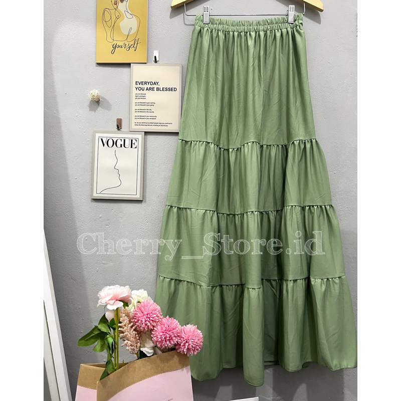 Jual Cherry_ rok panjang beraksen 4 susun | long skirt korean style ...