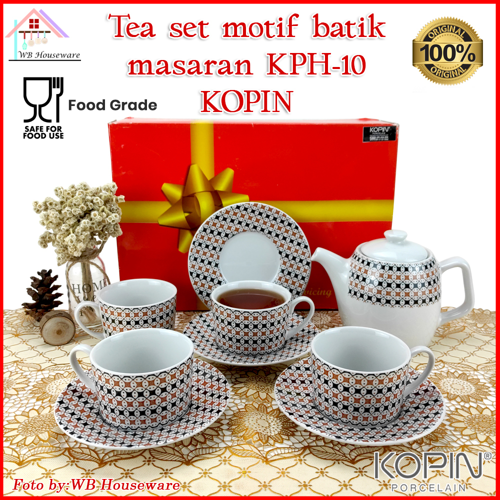 Jual Tea Set Porcelain Motif Batik Masaran Kopin Teko Set 10pcs 4 Cangkir 4 Tatakan Teko 6213