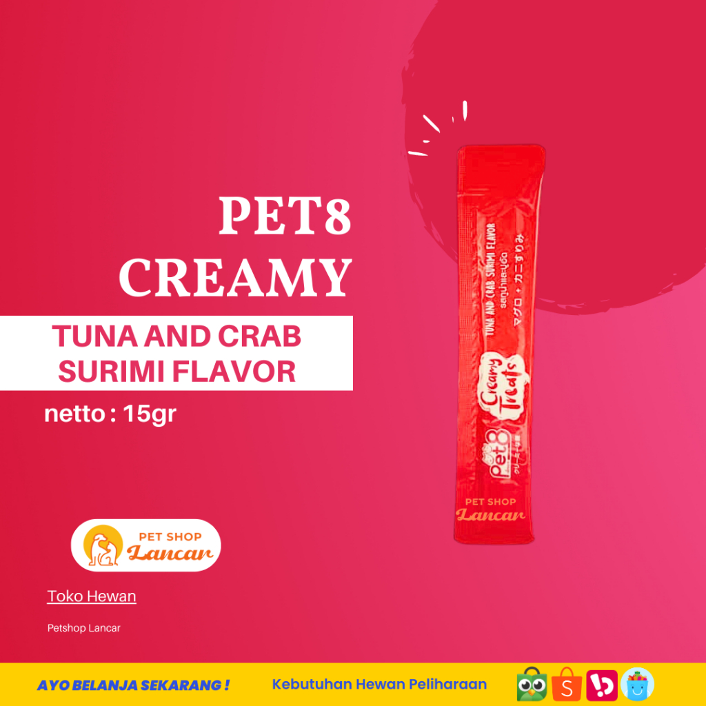 Jual Pet8 Creamy Treats Snack Kucing Tuna Crab Surimi Flavor 15gr