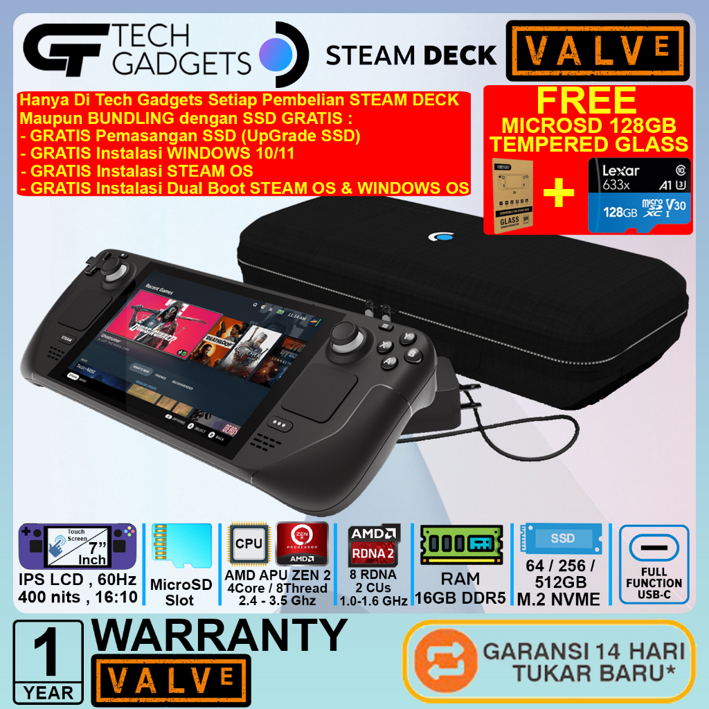 Jual STEAM DECK VALVE HANDHELD GAMING PC 64GB 256GB 512GB STEAMDECK ...