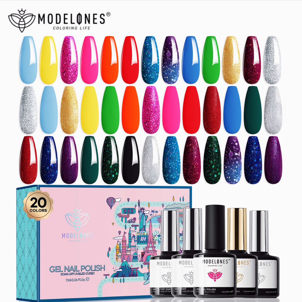 Jual Modelones 24 Pcs Neutral Gel Nail Polish Kit 20 Colors Popular