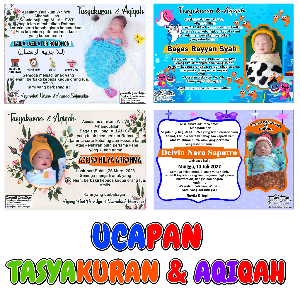 Jual UNDANGAN MURAH/CETAK UCAPAN TASYAKURAN/KELAHIRAN/AQIQAH/TASMIYAH
