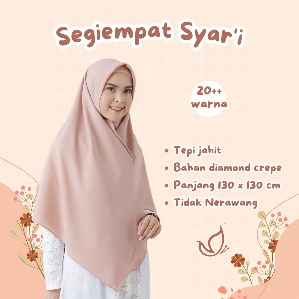 Jual Hijab Jilbab Segiempat Diamond Syari 130x130 Kerudung Segi Empat Polos No Instan Shopee 2037