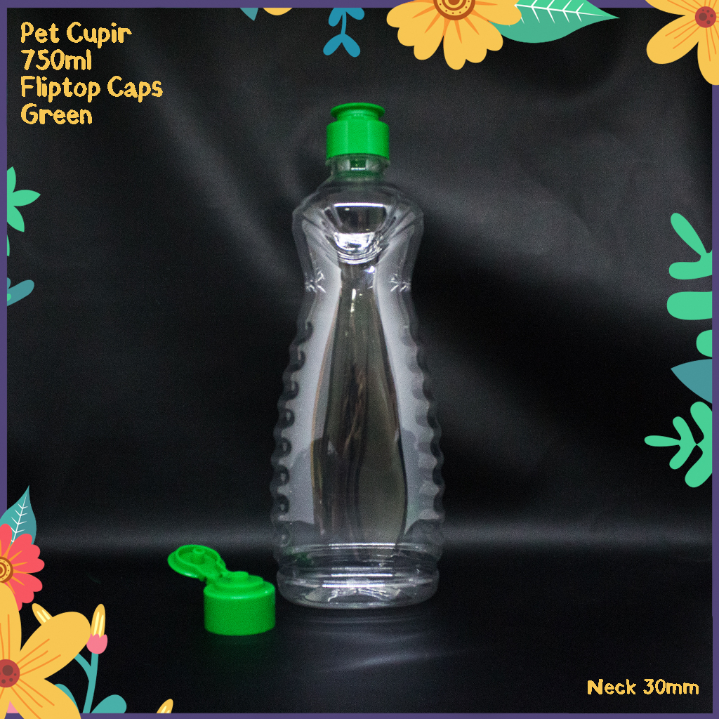 Jual BOTOL PLASTIK CUPIR 750ML TUTUP FLIPTOP HIJAU NECK 30MM IMPORT PET ...