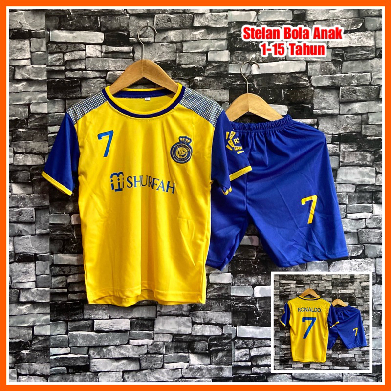 Jual Baju bola anak Ronaldo Stelan bola futsal Ronaldo Al Nassr Kuning biru | Shopee Indonesia