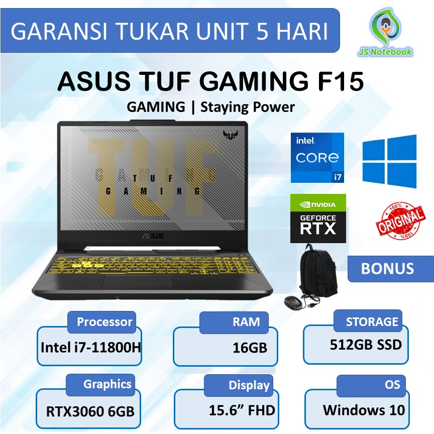 Jual ASUS TUF GAMING F15 FX506H RTX3060 6GB i7-11800H 16GB 512SSD W11 ...