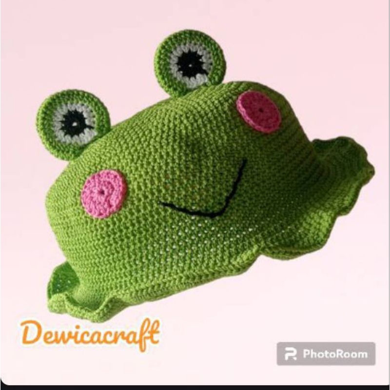 Jual Crochet frog hat bucket /topi kodok/topi kodok rajut/frog hat ...