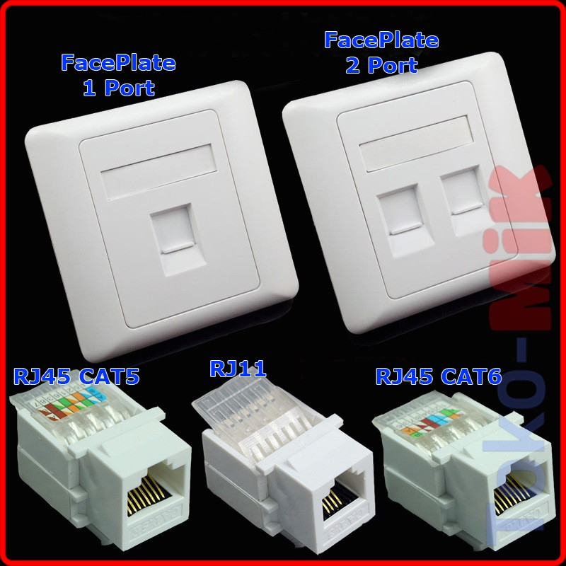 Jual Konektor RJ45 LAN RJ11 Telepon Wall Socket Tembok FacePlate Inbow ...