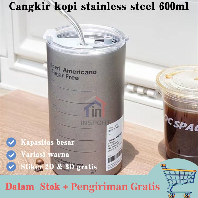 Jual 600ml Botol Minum Stainless Steel Cangkir Tumbler Kopi Cup Stainless Steel Portabel 5470