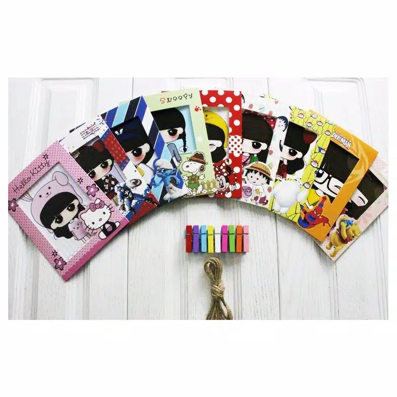 Jual Paper Frame Polaroid Foto Gantung + Wooden Clip Jepit Kayu + Tali ...