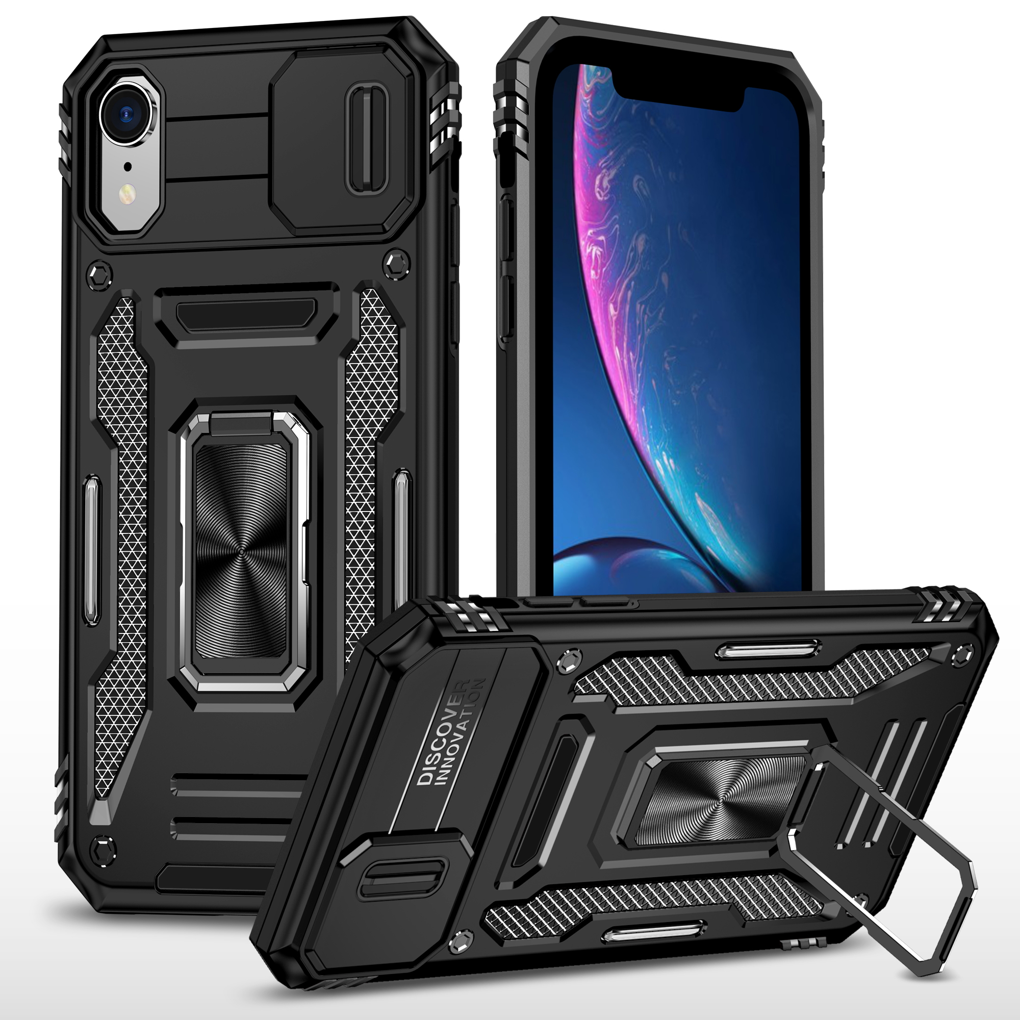 Jual iPhone XR Rock Armor Army Military Ring Flip Lens Case