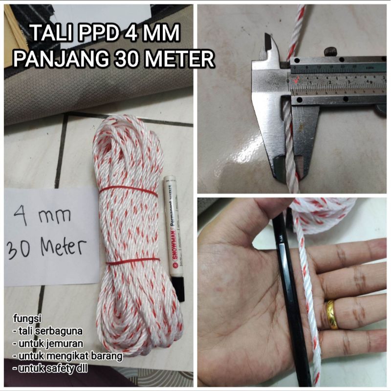 Jual TALI TAMBANG PPD 4 MM PANJANG 30 METER SERBAGUNA MURAH | Shopee ...