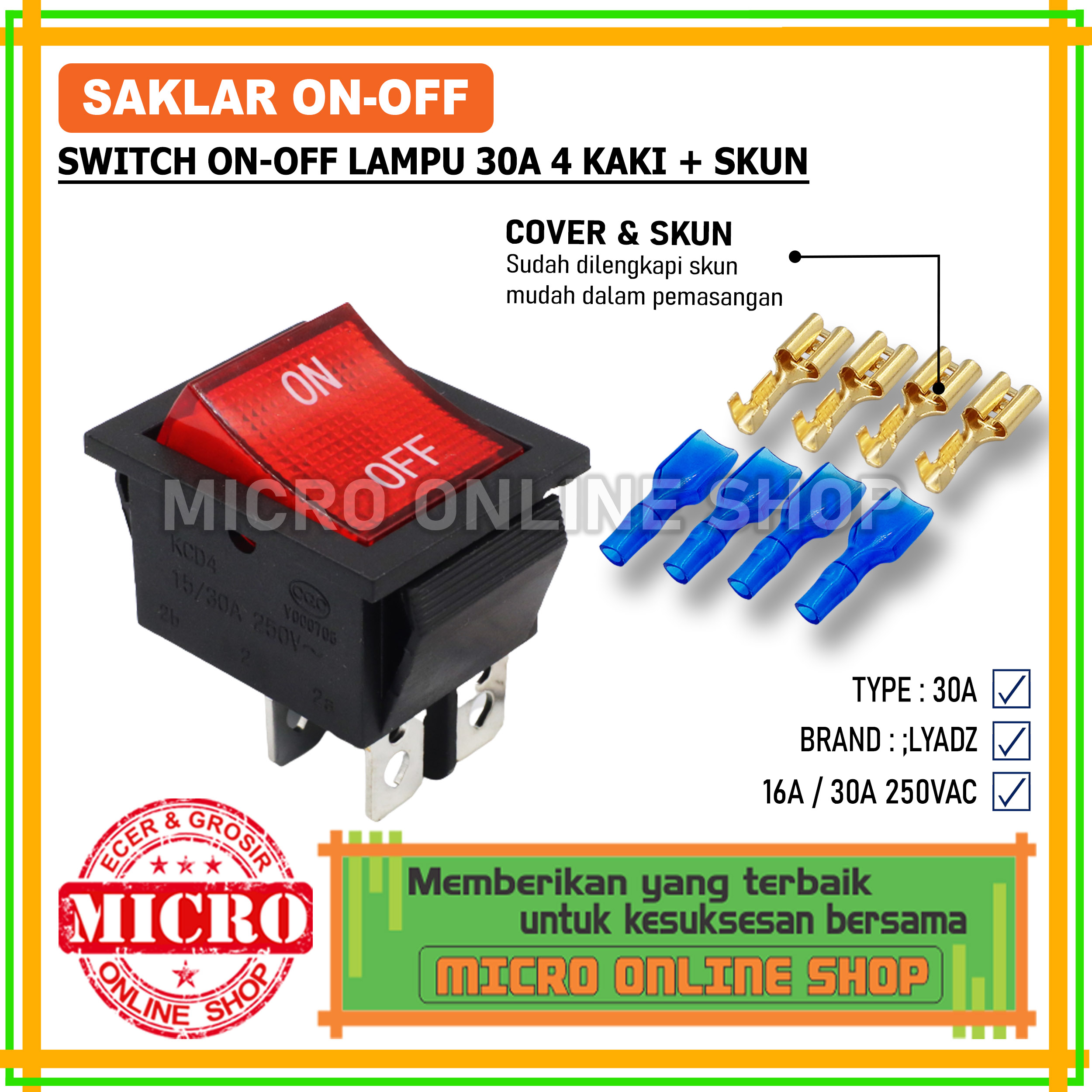 Jual Saklar On-Off 30A Lampu 4 Kaki + Skun / Switch On-Off Lampu 30 ...