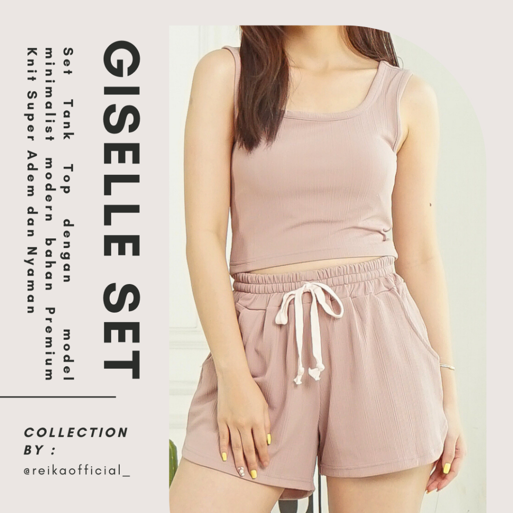 Jual Reika Giselle Set Setelan Celana Pendek Wanita One Set Tank Top Atasan Tanpa Lengan