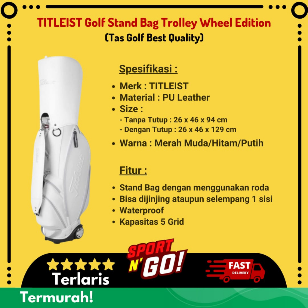 Jual TITLEIST Golf Stand Bag Trolley Wheel Edition Tas Golf Best