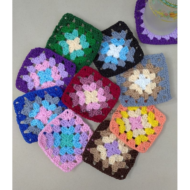 Jual tatakan gelas rajut mug coaster granny square aplikasi gradasi ...