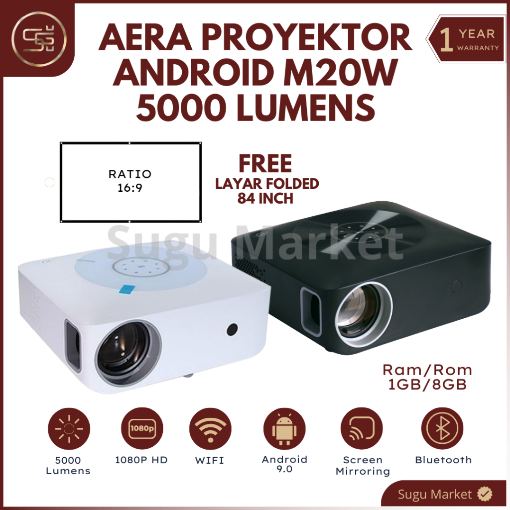 Jual Proyektor M20W Android 9 / Projector Full HD 1080P Android Wifi ...