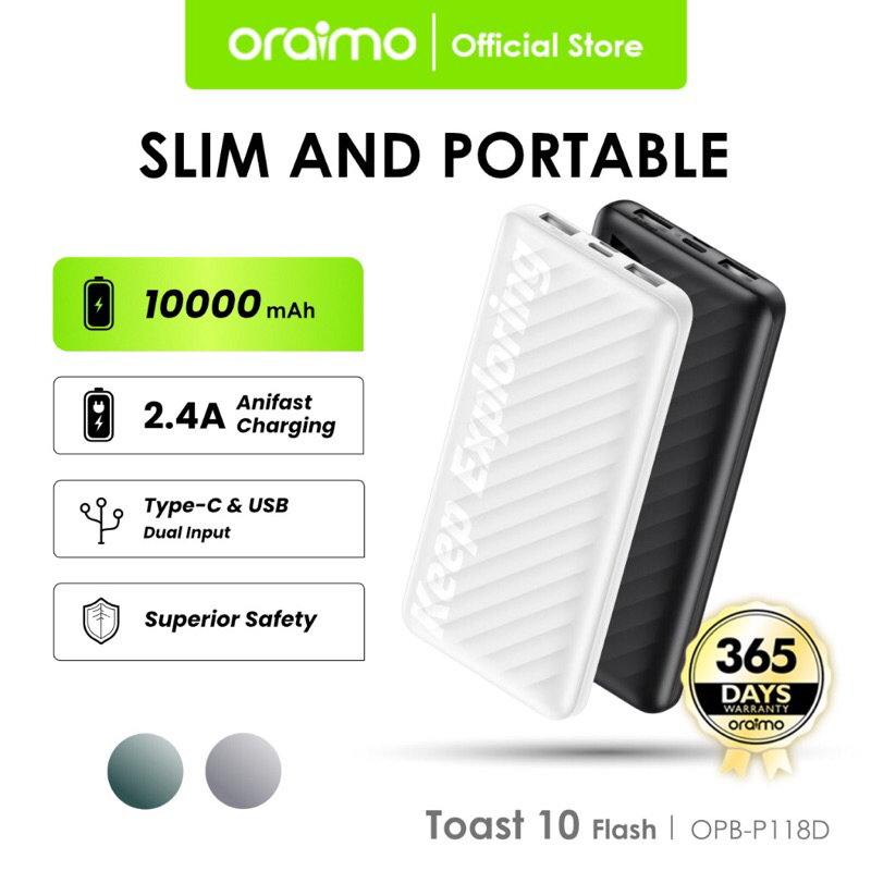 Jual Oraimo OPB-P118D Toast 10 Powerbank 10000 mAH Dual USB Fast ...