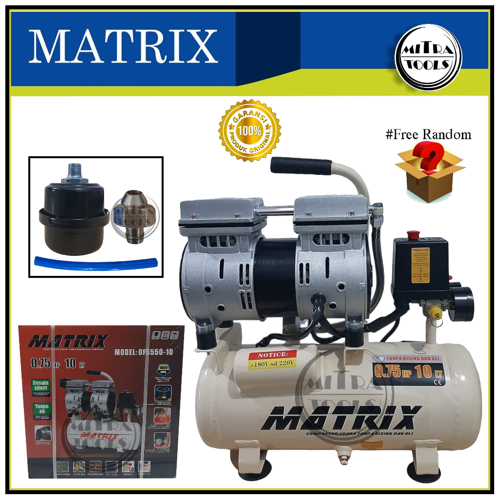Jual MATRIX OFS550-10 Kompresor Angin Listrik 0.75 HP Tanpa Oli / Air ...
