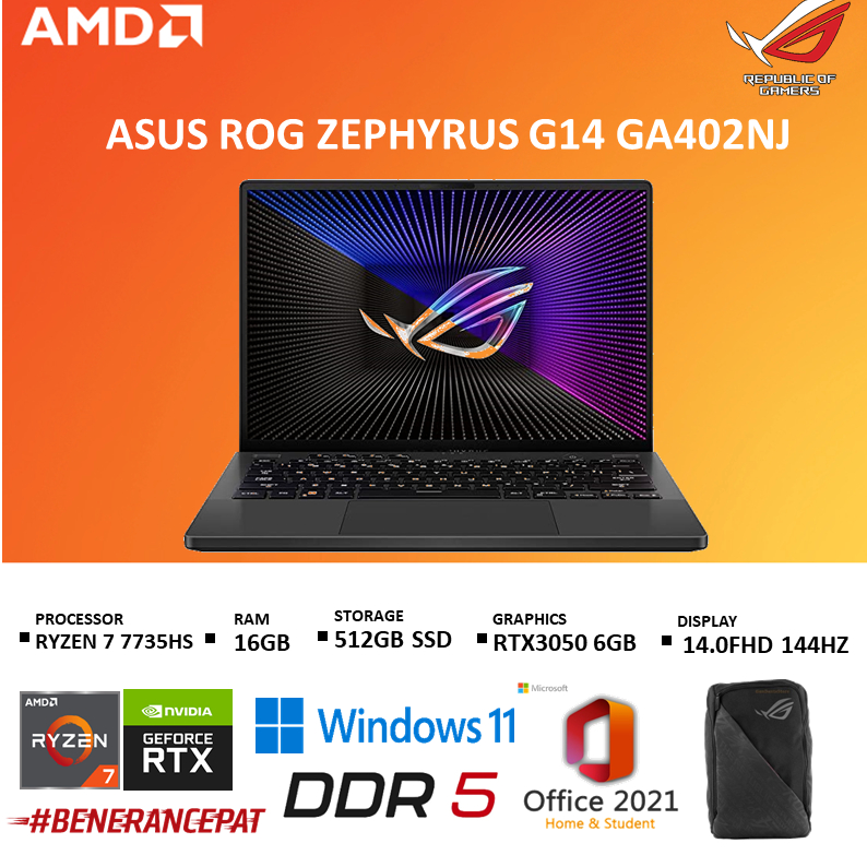 Jual ASUS ROG ZEPHYRUS G14 GA402NJ R735K6GO RTX3050 6GB/ RYZEN 7 7735HS ...