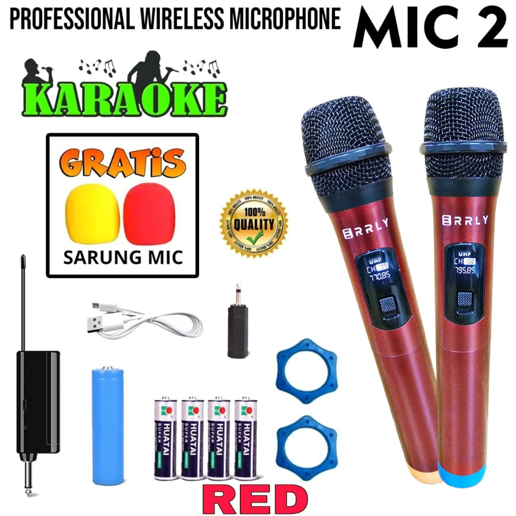 Jual Mic Microphone Wireless Dual Mikrofon Karaoke Profesional Mic With