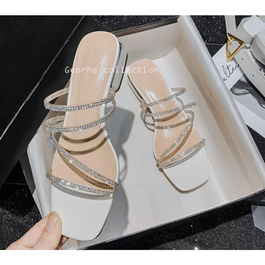 Jual Sandal heels wanita 3 cm terbaru 2024 model tali permata sandal wanita kekinian Shopee Indonesia