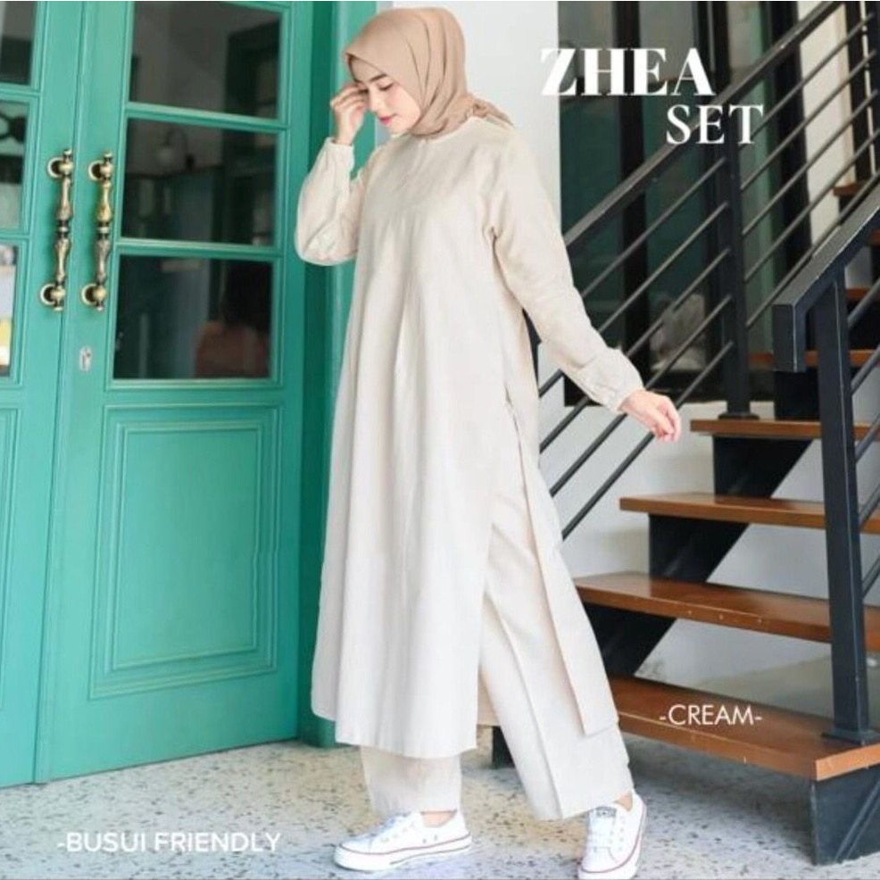Jual Zhea One Set Setelan Celana + Long Tunik Belah Samping Jumbo Busui ...