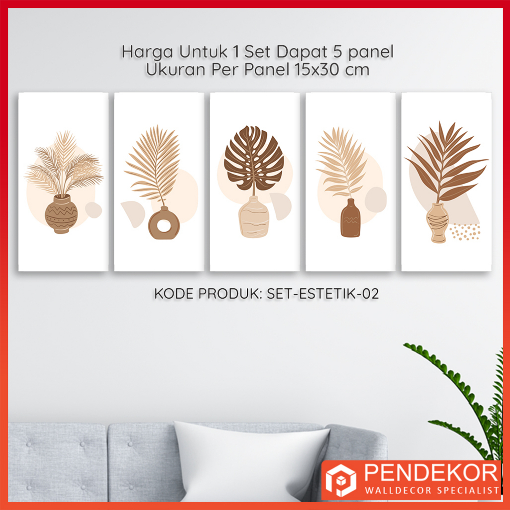 Jual Hiasan Dinding Estetik Dapat 5 Panel Pajangan Dinding - SET