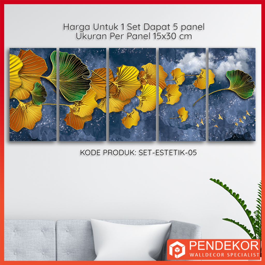 Jual Hiasan Dinding Estetik Dapat 5 Panel Pajangan Dinding - SET