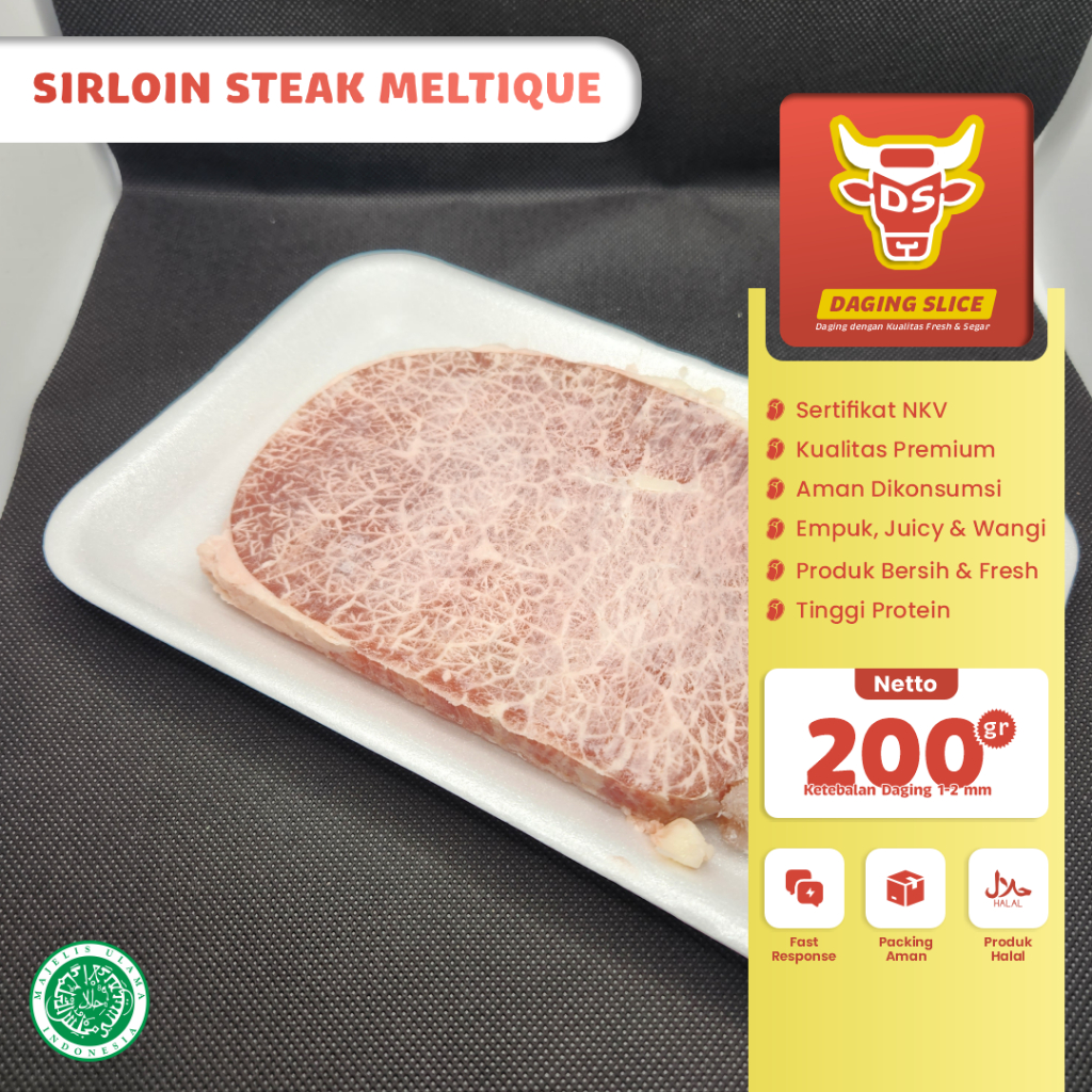 Jual Daging Sapi Potong Sirloin Steak Meltique 200gr Empuk Untuk Grill