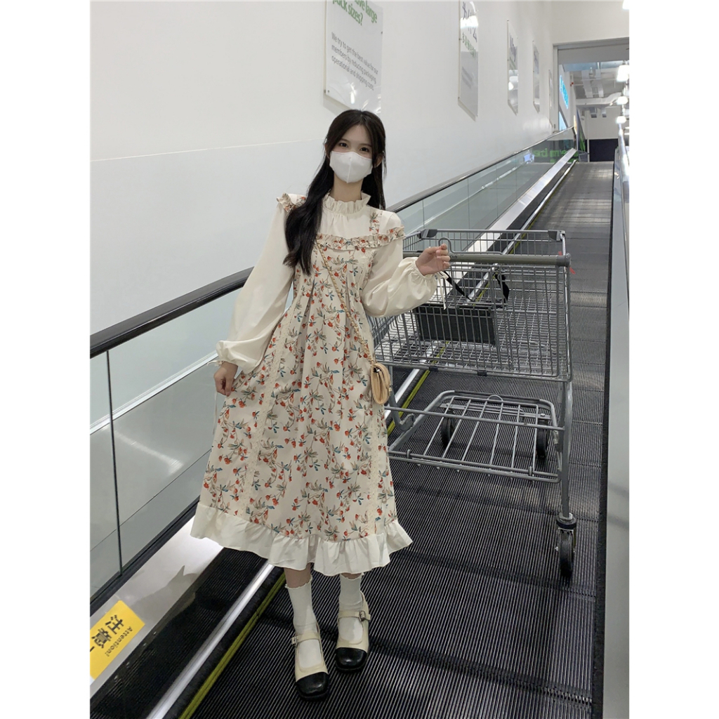 Jual LO Clothes Jahitan Long Dress Sweet Rok Long Ruffle Lengan Panjang