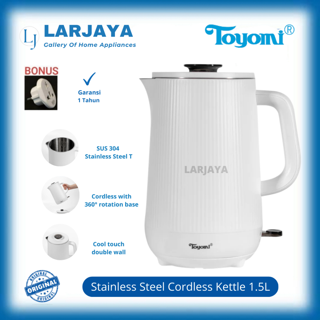 Toyomi 1.5L Stainless Steel Cordless Kettle WK 1633