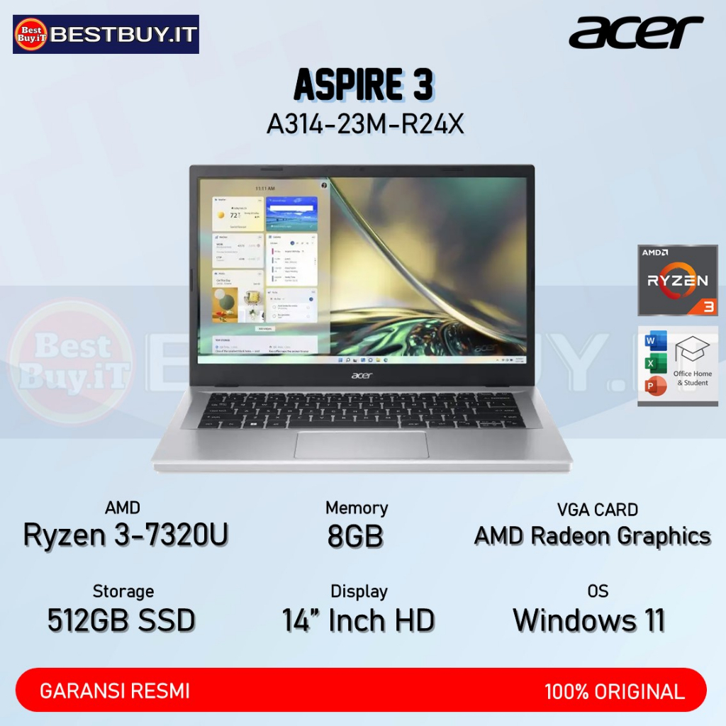 Jual ACER ASPIRE 3 A314-23M R24X R3-7320U 8GB 512GB 14