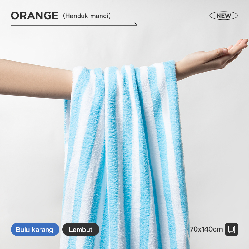 Jual ORANGE Bath Towel Striped pattern Coral Fleece Handuk Mandi Dewasa