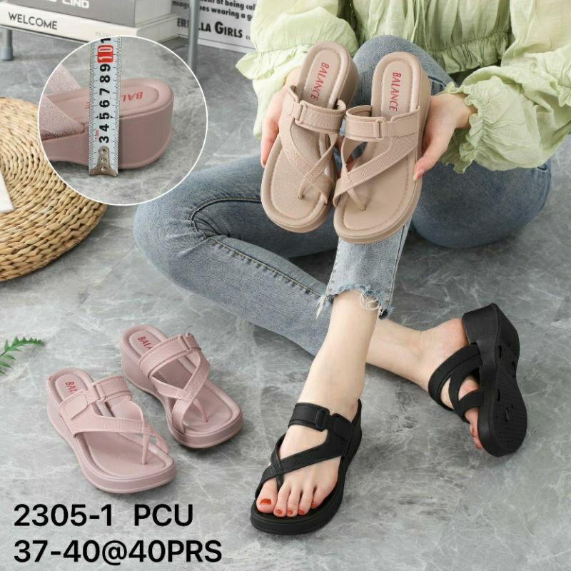 Jual 2305 1 Original Sandal Balance Wedges Karet Motif Tali Silang