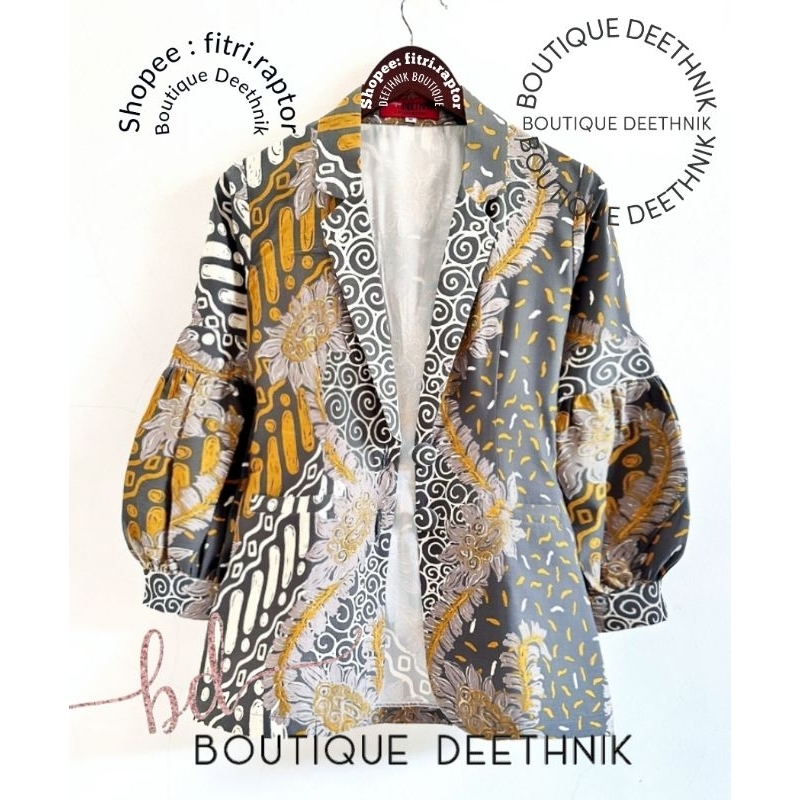 Jual Baju batik model blazer warna abu abu mix kuning | Shopee Indonesia