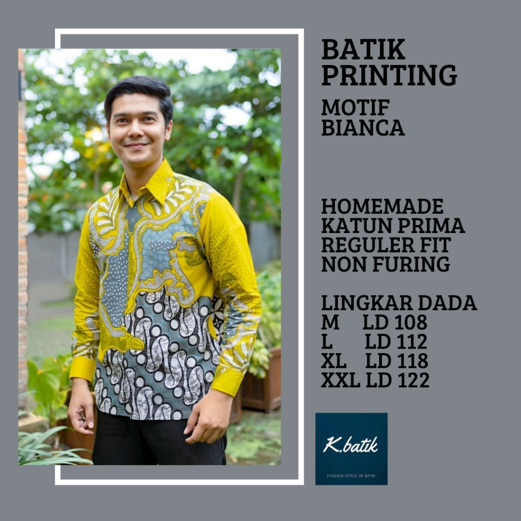 Jual Kemeja Batik Pria Lengan Panjang Motif Bianca Kuning Batik Modern