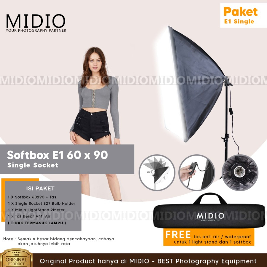 Jual Paket Softbox Midio E1 Softbox 60x90 + Stand 2M Lampu Vlog ...