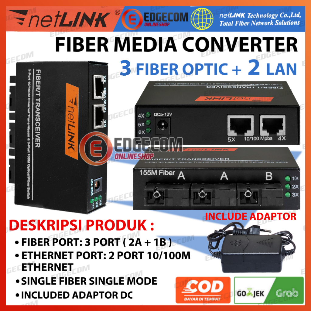 Jual Media Konverter 3 FO 2 LAN 10/100 AAB/ABB LAN RJ45 Ethernet Fiber ...