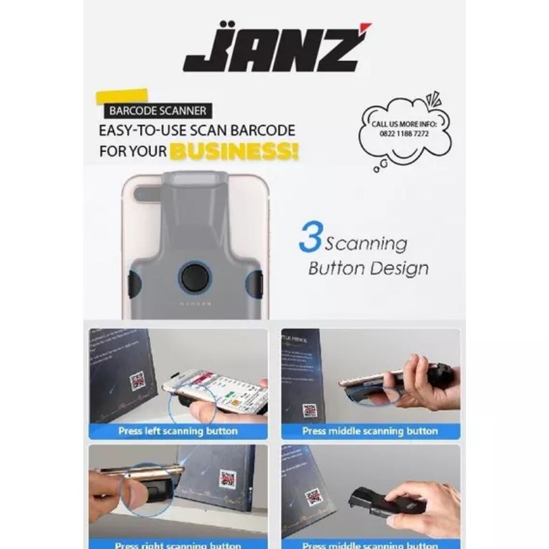 Jual scanner barcode 1D 2D QR CODE JZ-BC241 JANZ koneksi bluetooth ke ...