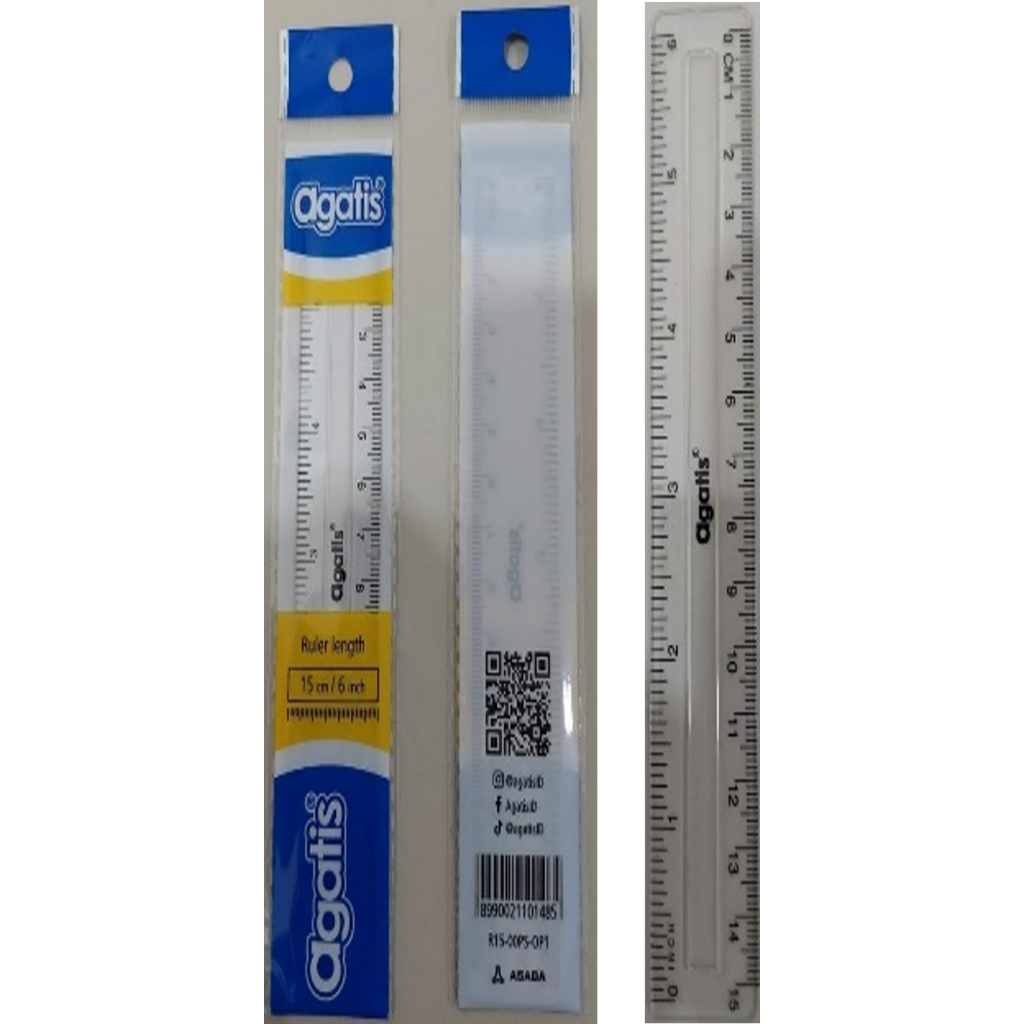 Jual AGATIS PENGGARIS PLASTIK / RULER PLASTIC 15CM TRANSPARENT / CLEAR ...