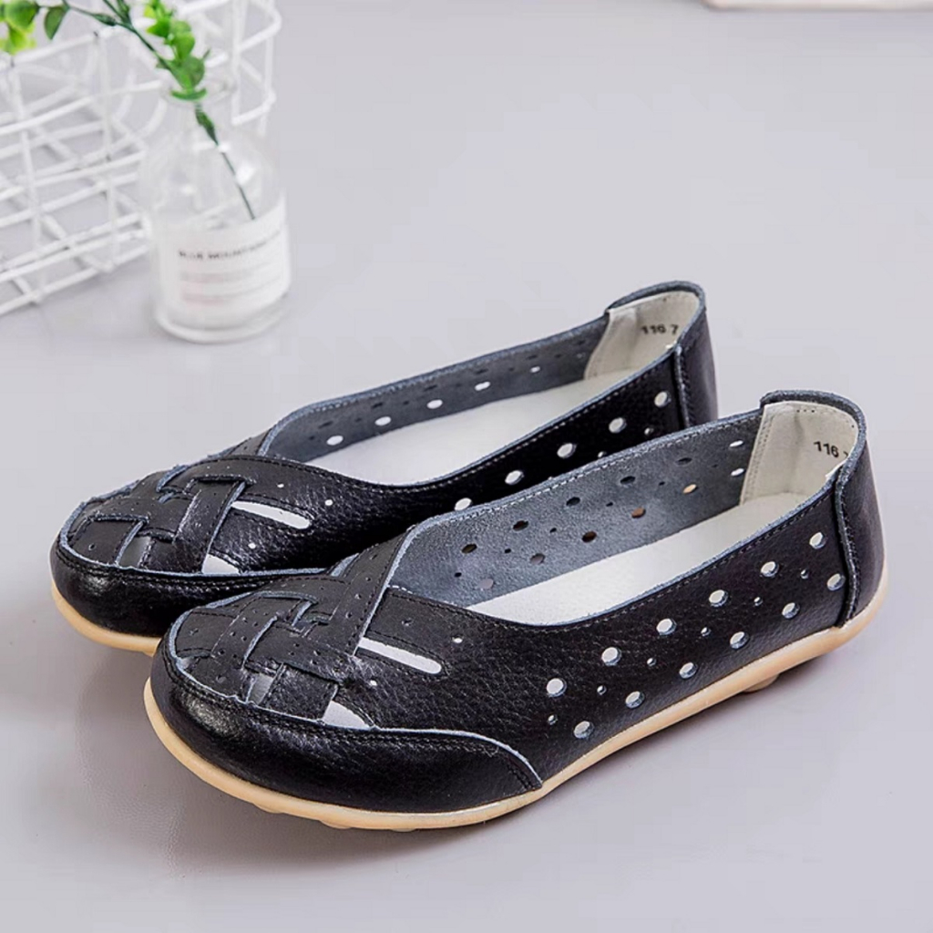 Jual Import Sepatu Flat Wanita Nyaman Berlubang Flatshoes Tanpa Tali