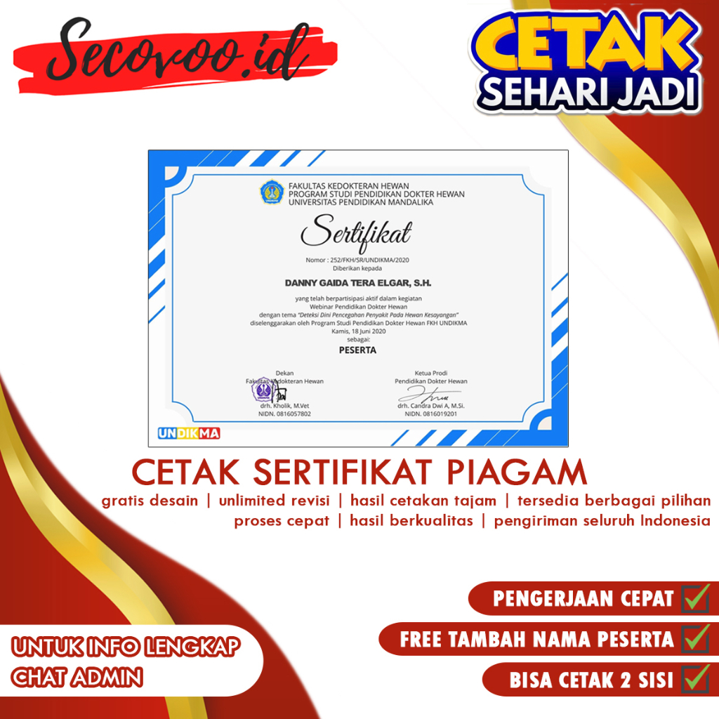 Jual Cetak Sertifikat Piagam Penghargaan / Sertifikat Penghargaan Murah ...