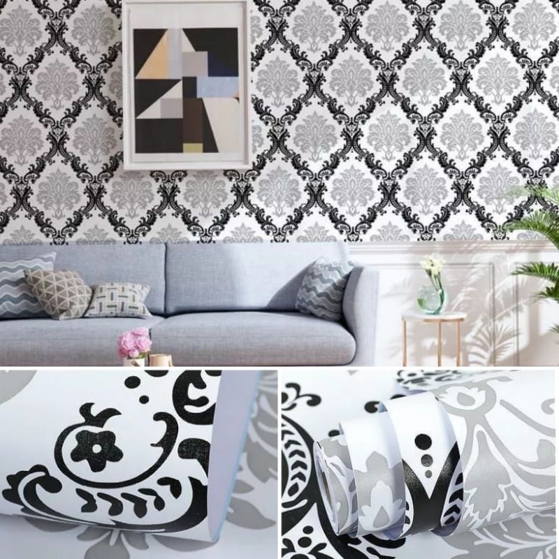 Jual Wallpaper Sticker Dinding Motif Batik Hitam Silver Minimalis