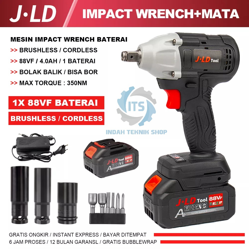 Jual PROMO CORDLESS IMPACT WRENCH JLD 48S 350NM BATRE 88V MESIN BUKA