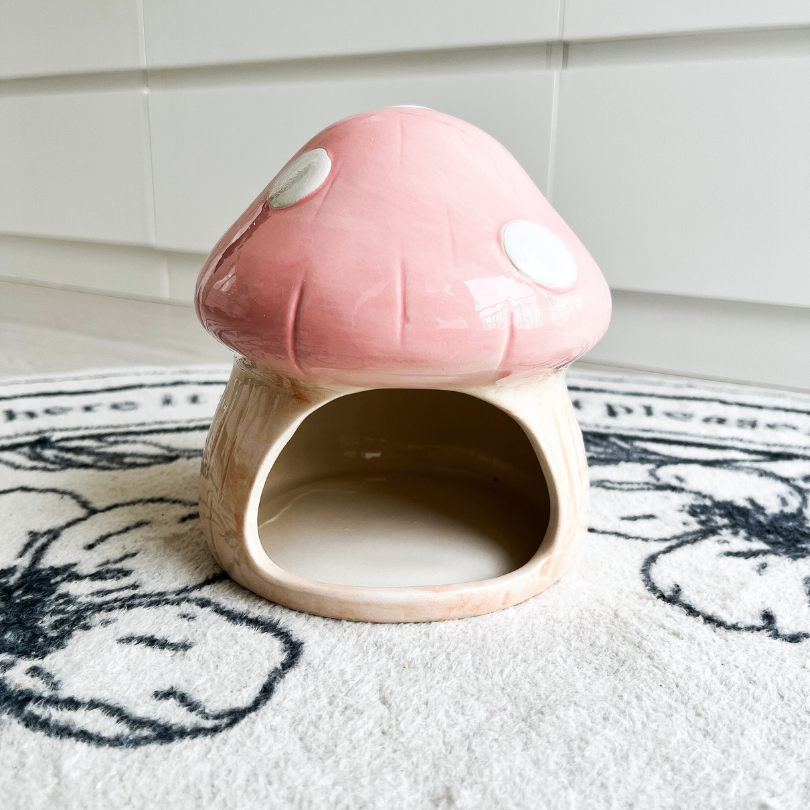 Mushroom Ceramic Hamster Hideout, Water Bottle With Stand